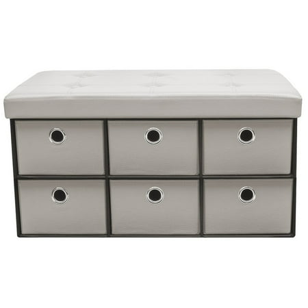 - Sorbus Storage Bench Chest with Drawers Collapsible Folding Bench Ottoman with Cover, Faux Leather