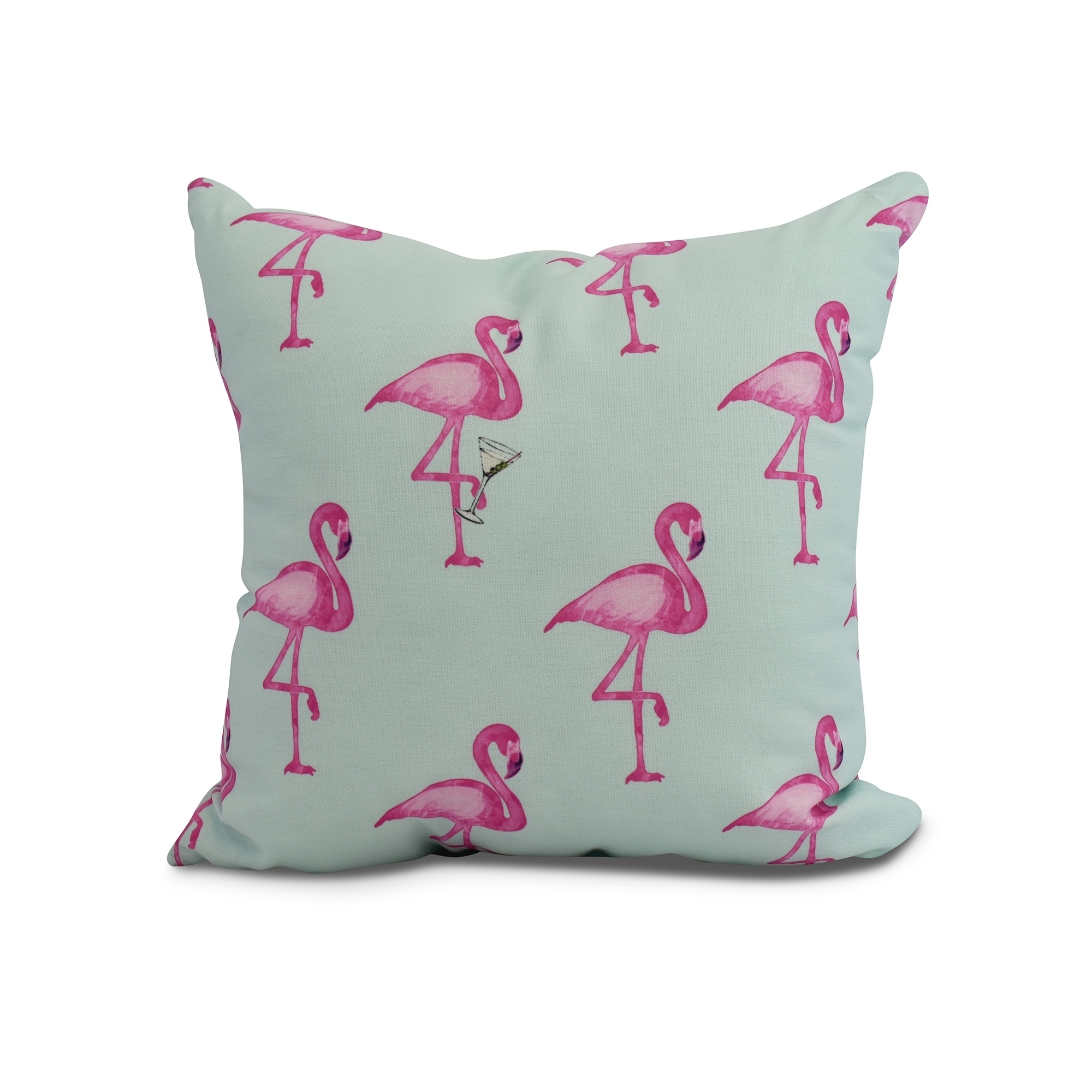 Simply Daisy, 18 x 18 inch, Flamingo Fanfare Martini Animal Print Pillow, Yellow