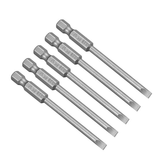 5 Pcs 1/4" Hex Shank 75mm Length Magnetic SL4 Slot Head Screwdriver Bit S2 Alloy Steel