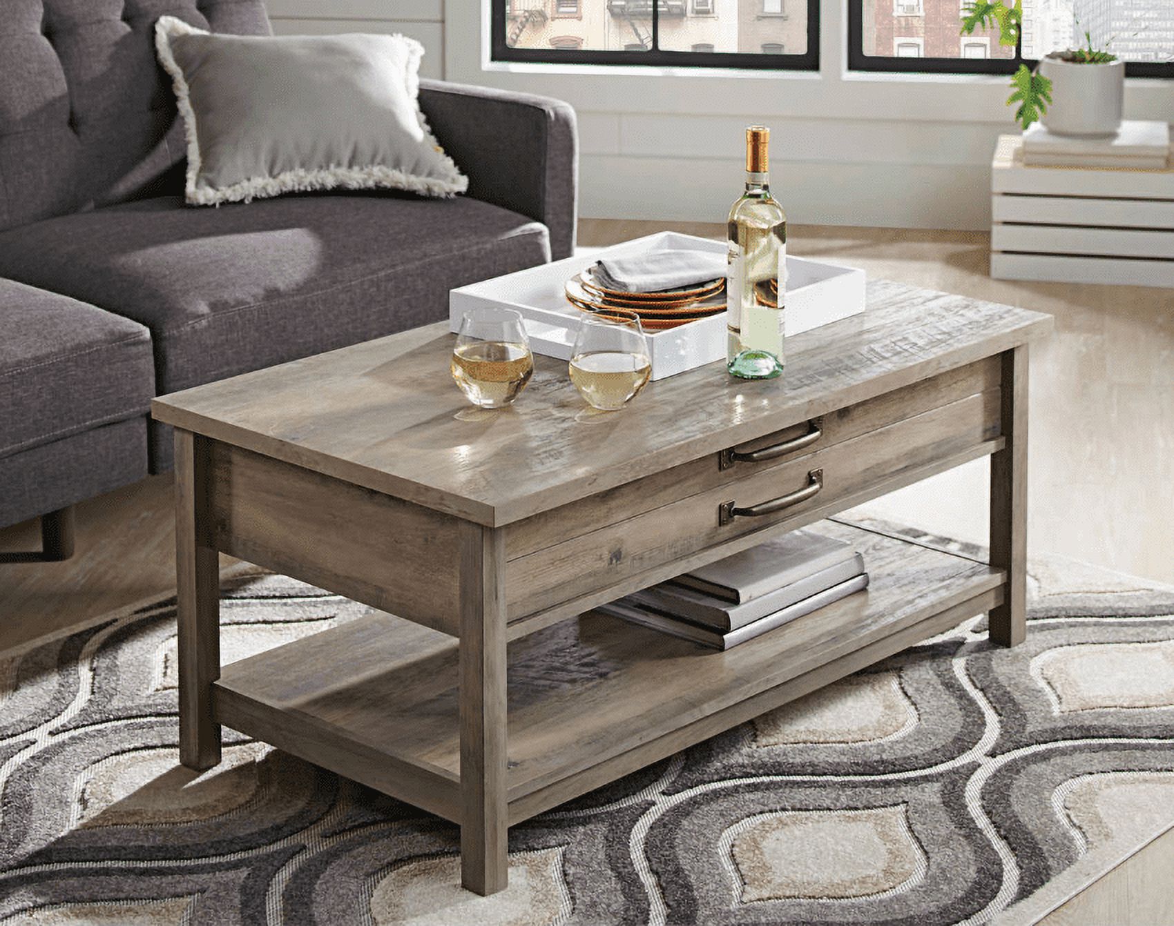 Better Homes & Gardens Modern Farmhouse Lift-Top Coffee Table, Rustic Gray photo 1