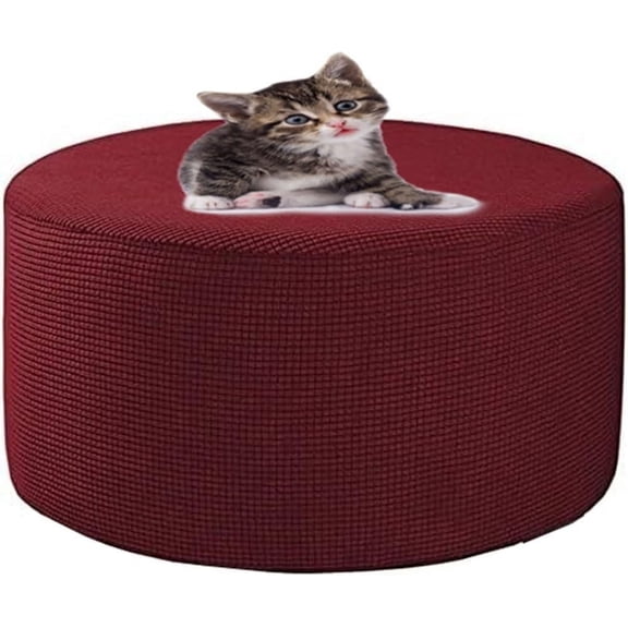 Velvet Round Ottoman Cover Stretch Ottoman Slipcover Footstool Protector Removable Ottoman Furniture Protector for Footrest Ottoman with Elastic Bottom (Color : Burgundy, Size : 29-34inch)