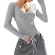 thumbnail image 2 of Body Básico de Cuello en V para Mujer, de Canalé y Larga, para Otoño. Gris XS, 2 of 9