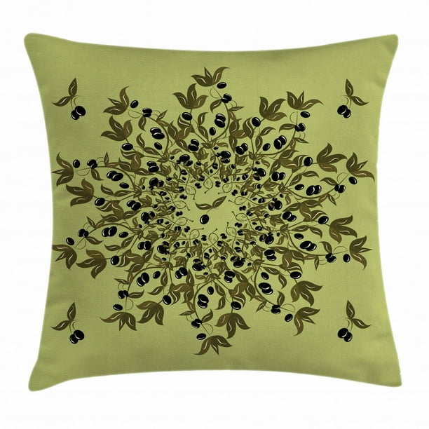 Olive Green Throw Pillow Cushion Cover, Branches of Olives