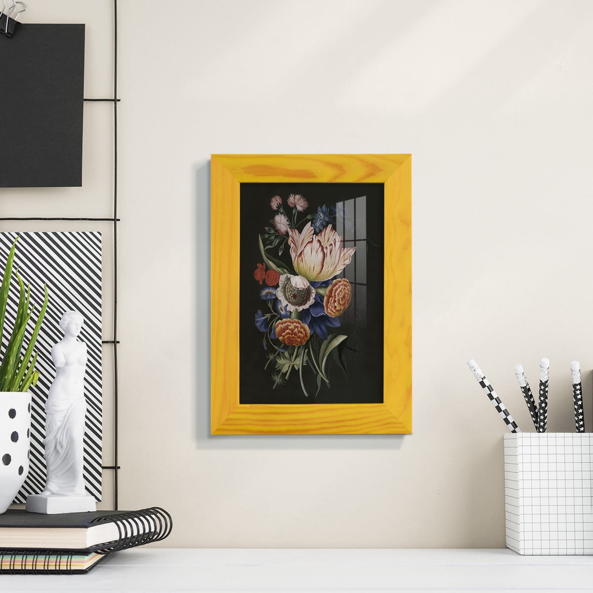 Dramatic Bouquet II -Framed Print w/glass-Sunflower Yellow
