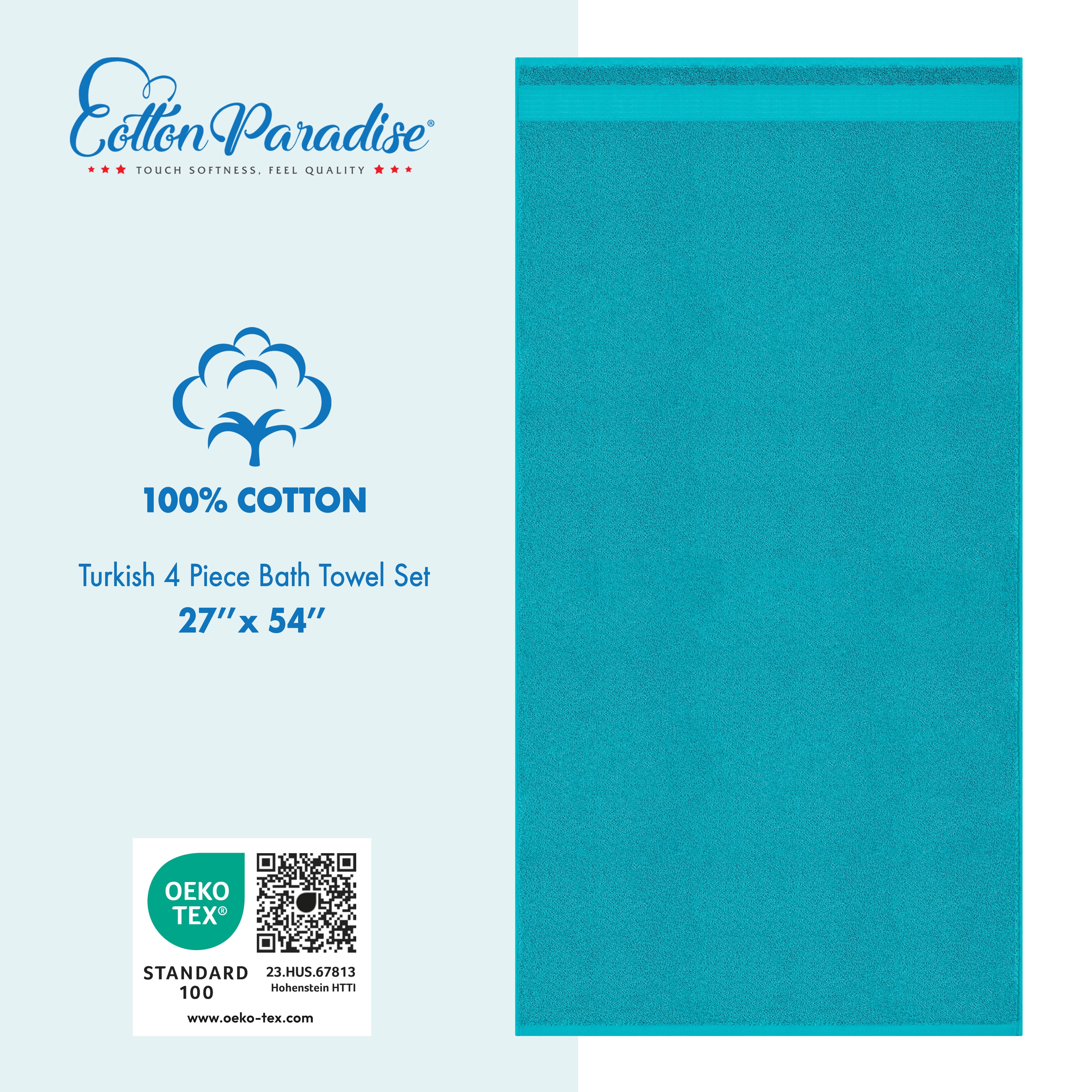 Cotton Paradise 100% Cotton 4 Piece Turkish Bath Towel Set, Soft Plush Towels Clearance Bathroom Set, Aqua