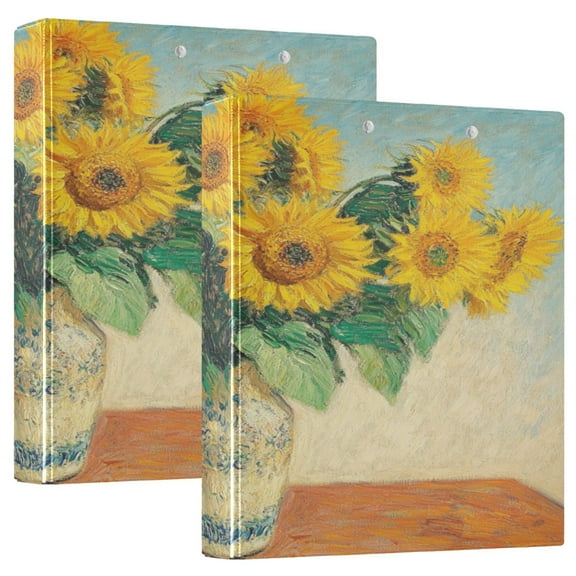 WOBOGO Sunflower Potted Plant File Folders Extra Large Capacity to Hold 200 Sheets of Documents Hard Shell Ring Binder for School Home Office