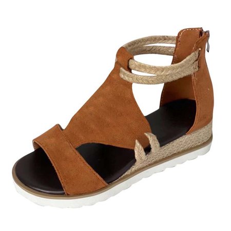 

kakina CMSX Sandals for Women Womens Summer Fashion Casual Fish Mouth Open Toe Thick Bottom Back Zipper Sandals Brown 8.5