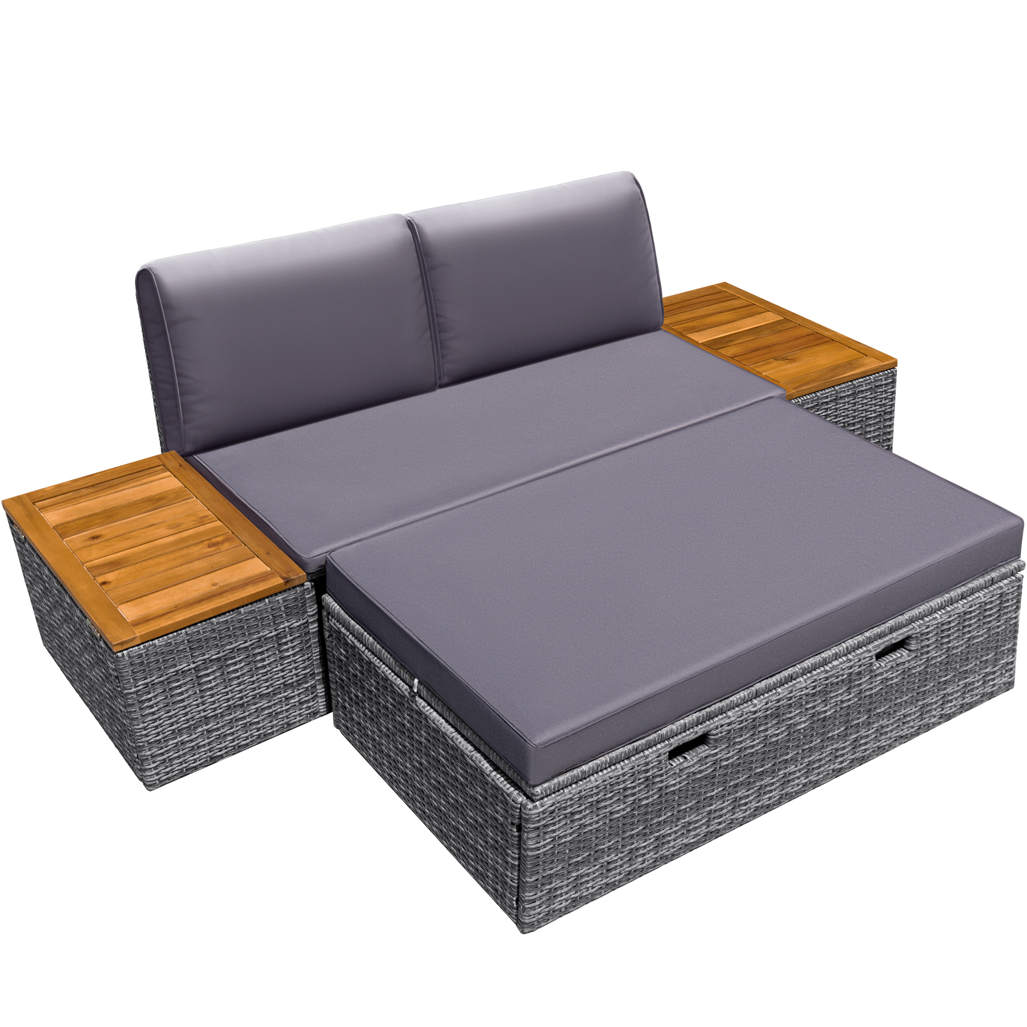 Homall Outdoor Daybed Patio Furniture Set Rattan Storage Daybed with Cushion and Side Table, Gray - image 2 of 8