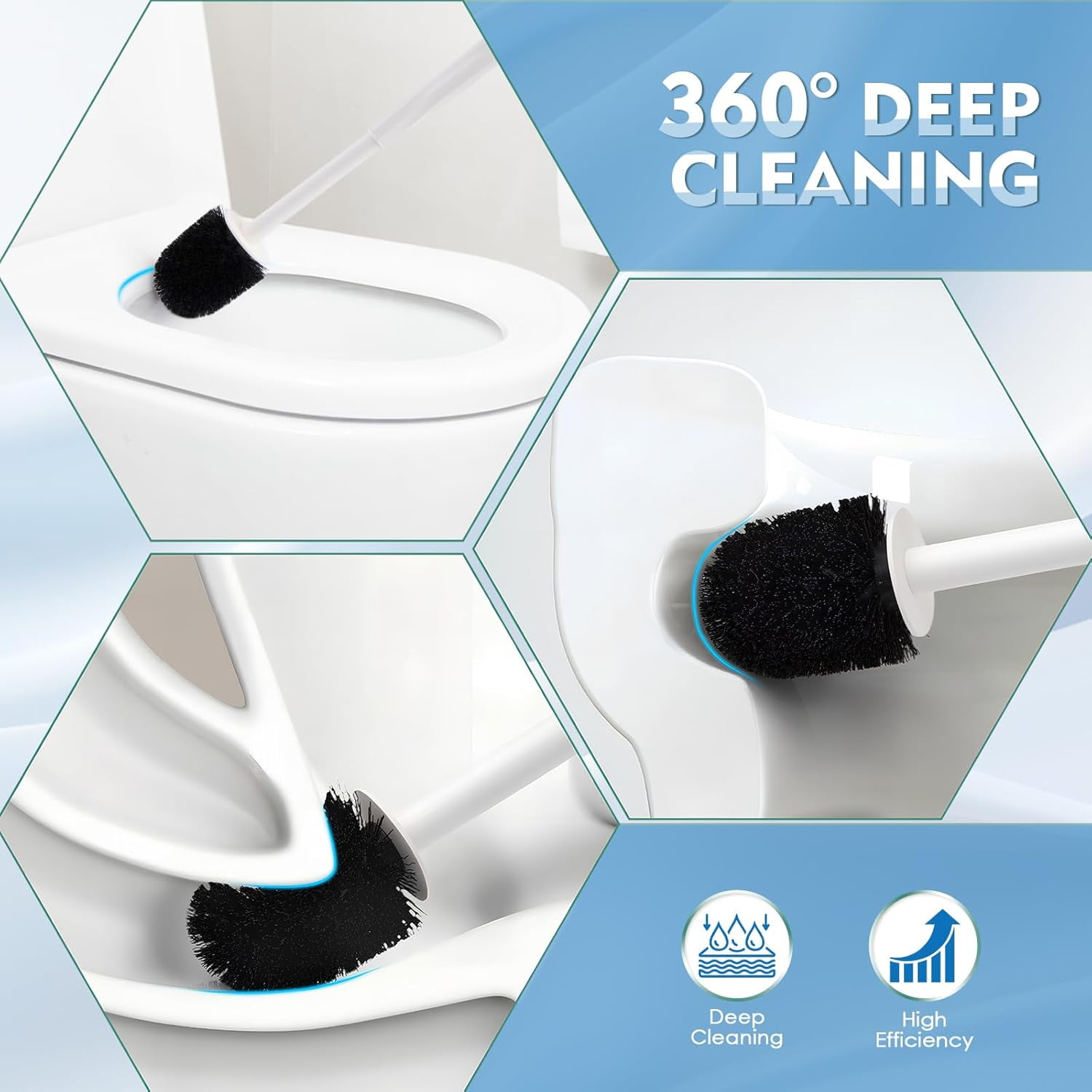 Toilet Brush and Holder Set, Toilet Bowl Brush with Long Handle for Drip-Proof Deep Cleaning with Hidden Scrubber Brush