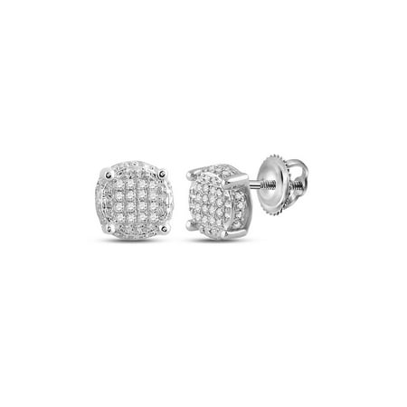 10kt White Gold Mens Round Diamond Circle Disk Cluster Earrings 1/10 Cttw