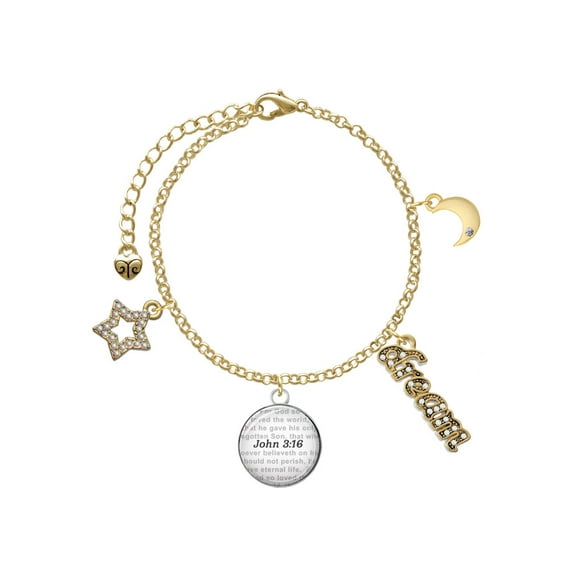 Delight Jewelry Silvertone Domed John 3:16 Goldtone Dream Big Charm Bracelet, 7.5 2" Extender