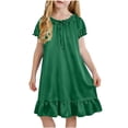 thumbnail image 2 of SGFCWSX Girls Casual Dress Short Sleeve Satin Bow Ruffle Hem Loose Fit Summer Dress Green Size 8-9 Years, 2 of 9