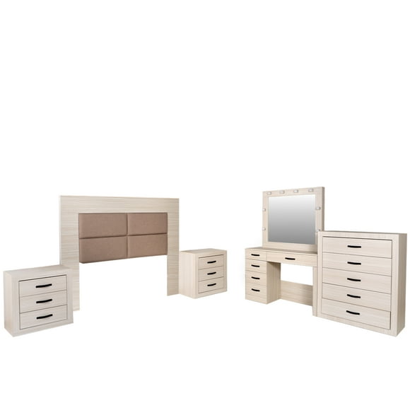 Recamara Queen/Matrimonial 5 Piezas Anna - Blanco