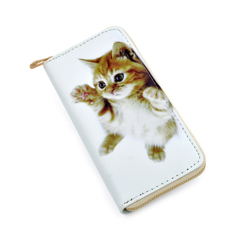 Cute Cat Designed Print Around Zip Long Purse