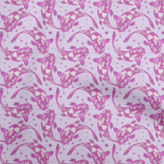 oneOoneCottonPoplinTwillLightVioletFabricAsianJapaneseKoiFishSewingMaterialPrintFabricByTheYard56InchWide