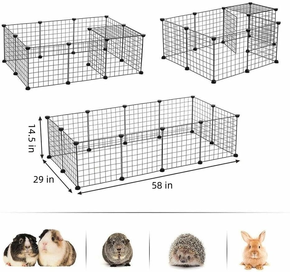DIY Small Animal Pet Playpen, Guinea Pig Cages, Rabbit Playpen, Dog/ Puppy Playpen, Indoor Portable Metal Wire Yard Fence, 14.5X14.5 Inch, 12 Panels, Black