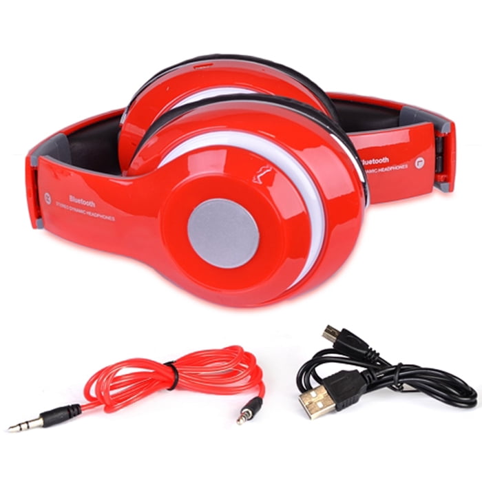 Bluetooth Rechargeable Over Ear Headset Foldable Wireless Wired Headphones with Memory Card Slot Built-In FM Tuner Microphone Audio Cable for Phone TV Computer MP3 Player Red - Walmart.com