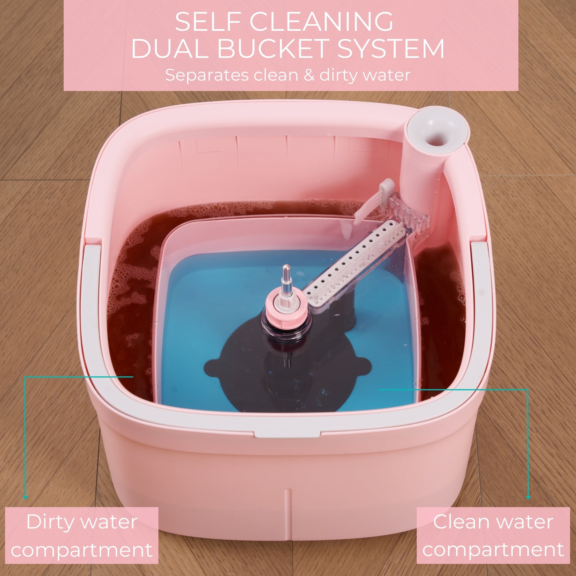 True Clean Spin Mop and Bucket System with Clean Water Separation, Self Cleaning Microfiber Floor Mop for Vinyl & Tile, Rose