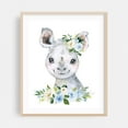 thumbnail image 2 of Rhino, Jungle Animals, Safari Animals, Blue Flowers, Boy Nursery - Illustration Watercolor Animal Floral Whimsical Unframed Wall Art Print 24 x 30 inches, 2 of 13