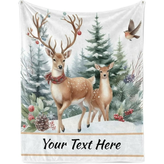 Reindeer Christmas Blanket, Customized Blanket with Name, Personalized Blanket Throw Blankets for Adult Kid Christmas, 30" x 40"
