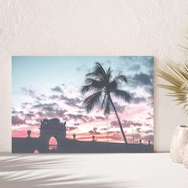 PixonSign Canvas Print Wall Art Palm Tree Leans Over Stadium Nature Clouds Photography Modern Art Contemporary Landscape Fun Multicolor Pastel for Living Room, Bedroom, Office - 24x36