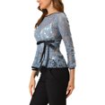 thumbnail image 5 of INSPIRE CHIC Women's Lace Peplum Blouse Floral Bracelet Sleeves Self-Tie Waist Top M Grey-Blue, 5 of 9