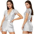 thumbnail image 6 of vastwit Women's Sleeveless Deep V Neck Sequin Romper Club Party Dance Jumpsuit One Piece Disco Outfit Silver XXL, 6 of 7