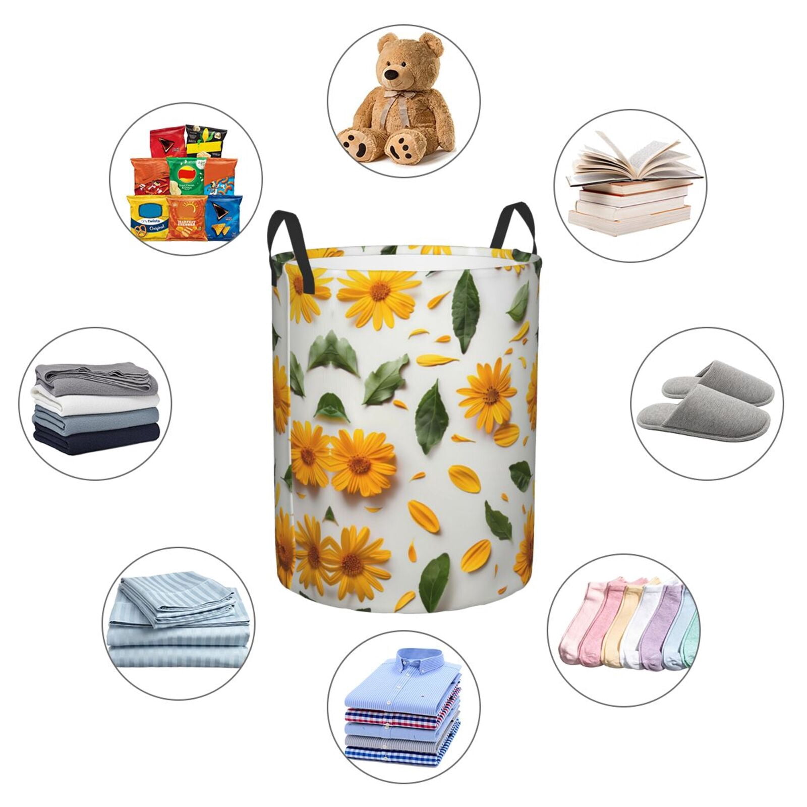 Large Laundry Basket with Handles - Sunny Yellow SunFlower Kids Baby Dirty Clothes Laundry Hamper for Bedroom Aesthetic