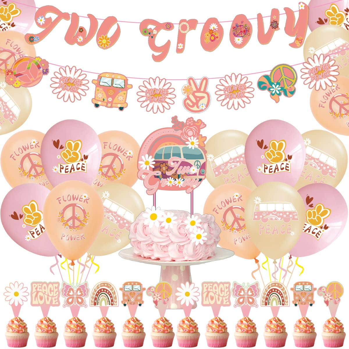Two Groovy Hippie Boho Birthday Party Decorations Two Groovy Banner Boho Balloons Cake Cupcake