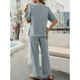 thumbnail image 4 of SWSMCLT Women's Summer 2 Piece Outfit 2 Piece Knit Spring Fall Lounge Set Short Sleeve Sweater Wide Leg Pant Suits Casual Cozy Grey Small, 4 of 5