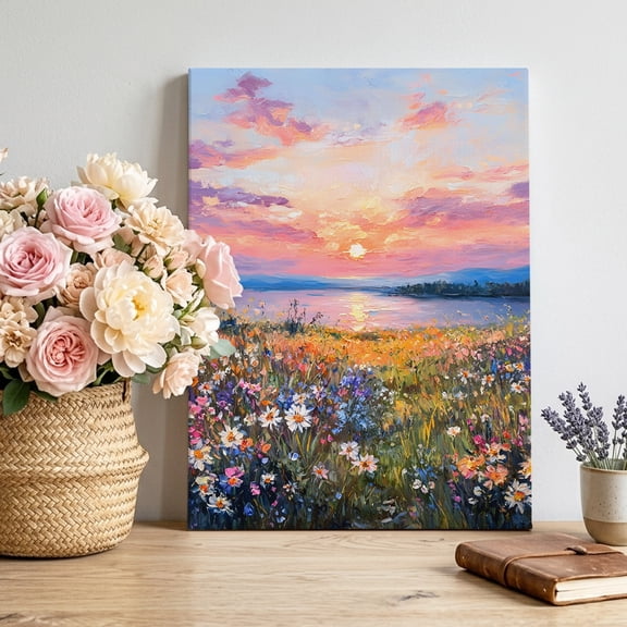 Canvas Wall Art, Spring Floral Framed Canvas Prints for Living Room Bedroom, Modern Oil Painting Elegant Pastoral Gallery Wrapped Wall Decor for Home Office, Gifts, 12"x16" Ship Next Day