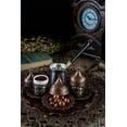 thumbnail image 2 of DEMMEX Turkish Greek Arabic Coffee Making and Serving Full Set with Cups, Saucers, Lids, Sugar Bowl, Tray and Antiqued Copper Coffee Pot, 12 Pcs (Antique Brass), 2 of 4