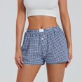thumbnail image 2 of Pantalones cortos de pijama a cuadros para mujer, con botones, elásticos, de cintura alta, estilo vintage, para verano, 2024, informales, sueltos y rectos, 2 of 5