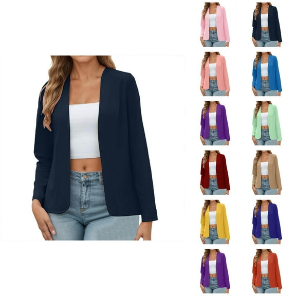 Lightweight Blazer for Women Long Sleeve Slim Fit Open Front Back Slit Business Casual Jackets Outerwear