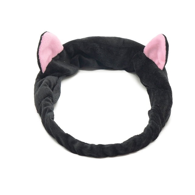 Banda para el cabello con lavado facial, banda para el cabello de franela de felpa para mujeres coreanas, banda para el cabello con orejas de conejo y cuernos de gato para maquillaje estéreo