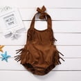 thumbnail image 6 of BemeyourBBs Newborn Baby Girls Summer Clothes Infant Western Baby Girl Cowgirl Outfit Sleeveless Halter Romper Backless Tassel Suede Jumpsuit One-piece Playsuit, 6 of 9