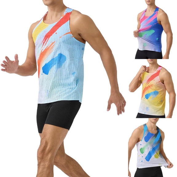 Hilenly Marathon Tank Top for Men Lightweight Sleeveless Running Singlet Shirt Quick Dry Workout T-Shirt