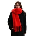 thumbnail image 2 of Women Scarf Solid Color Tassel Hem Long Scarf French Style Soft Imitation Mohair Fabric Winter Shawl Scarf, 2 of 8