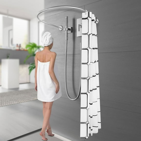 U-Shaped Stainless Steel Shower One-piece Rod Design Curtain Rod 0.9-1.3m with 7.87ft Curtain Weight-bearing Capacity 44lbs for Bathrooms Toilets Dressing Rooms Windows Balconies