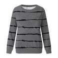 thumbnail image 4 of Jacenvly Womens Clothes Long Sleeve Fall & Winter New Arrivals Christmas Tops Fashion Misses Comfortable Comfortable Stripe Printed Round-Neck Blouses Tops T-Shirt, 4 of 6