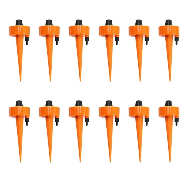 Maoww Auto Drip Irrigation System with Slow Release Switch Control Valves Self Water Spike Waterer Tools Adjustable Garden Sprinkler Orange 12pcs