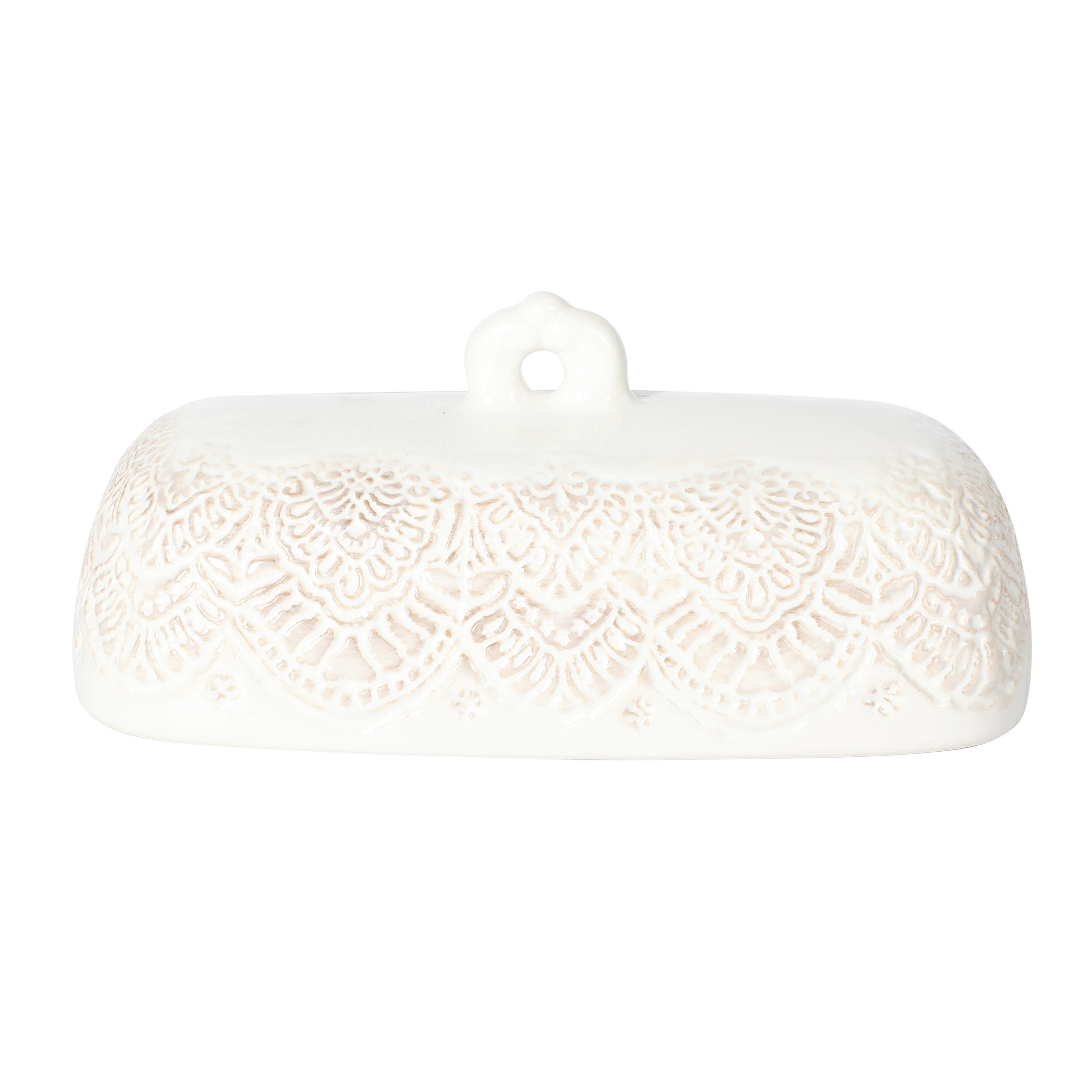 The Pioneer Woman Vintage Lace Butter Dish, Rustic Kitchen Organizer or Storage Accessory, Perfect for Farmhouse Kitchen Décor