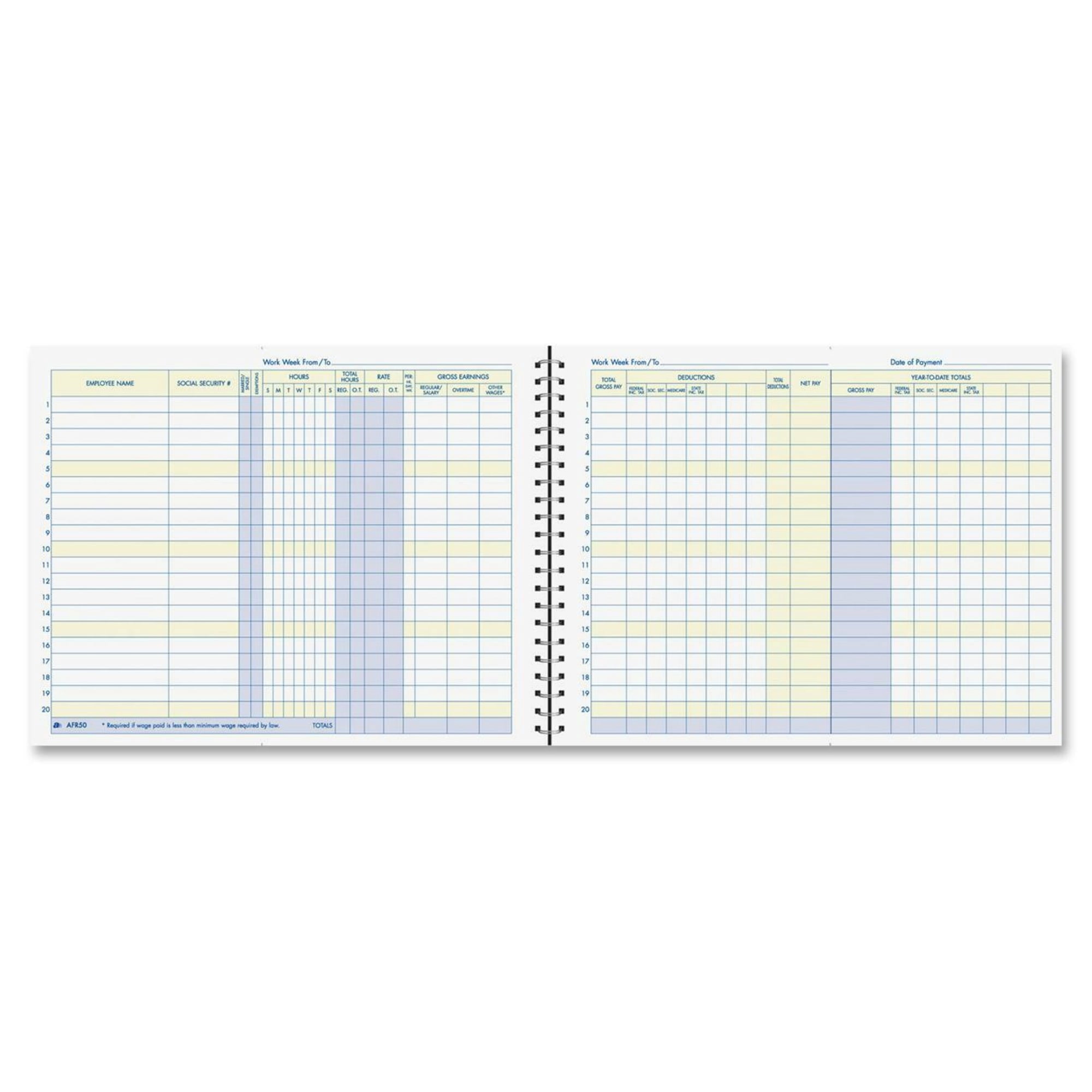 Adams® Weekly Payroll Book, 8 1/2" x 11", Blue