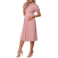 thumbnail image 4 of INSPIRE CHIC Women's Work Maternity Dresses Mock Neck Button Pleated Front Office A-Line Pregnancy Business Dress S Pink, 4 of 6