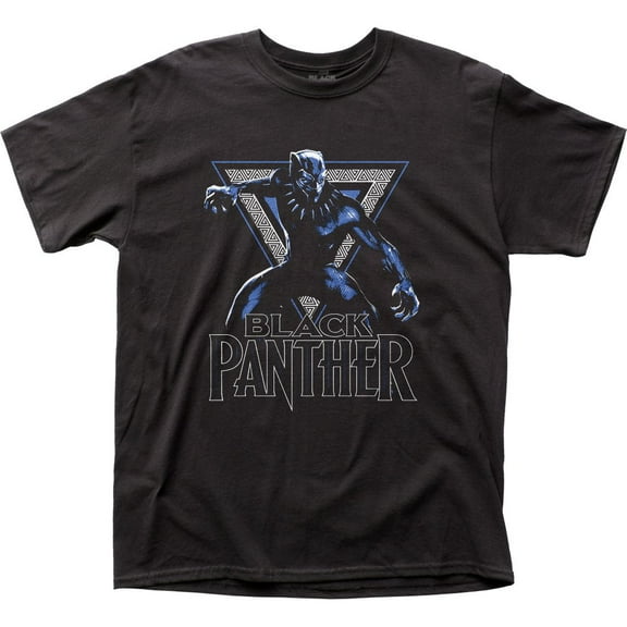 Black Panther (Marvel Comics) Mens T-Shirt -Posed for Battle in Triangle