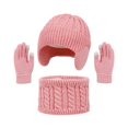thumbnail image 3 of harmtty 3Pcs/Set Kids Hat Scarf Gloves Set Colorful Twist Texture Hat Thickened Plush Lining Neck Gaiter Knitted Gloves Set, 3 of 8