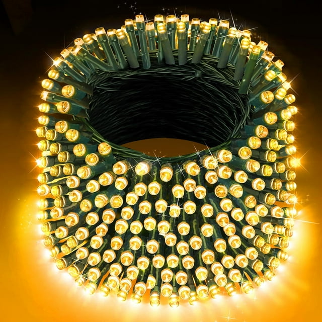 XURISEN 403FT 1000 LED Christmas Lights, Green Wire String Lights Outdoor 8 Modes Memory Function Plug in Fairy Lights for House Christmas Tree Patio Wedding Garden Party Decor- Warm White
