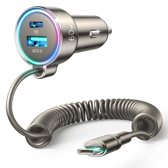 Cargador de coche FLYLEAD de 60 W USB C de carga rápida PD y QC3.0 con cable