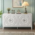 thumbnail image 2 of Sideboard Buffet Cabinet, 60" Retro Accent Circular Groove Cabinet with 4 Door & Round Metal Handle, Credenza Entryway Cabinet with Solid Wood Frame for Living Room, Dinning Room, White, 2 of 9