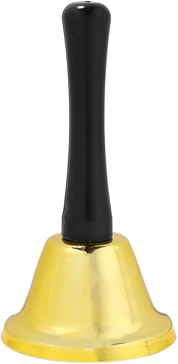 Gold Ringing Hand Bell Loud Metal Handheld Ring Tea Bell for Calling Attention and Assistance